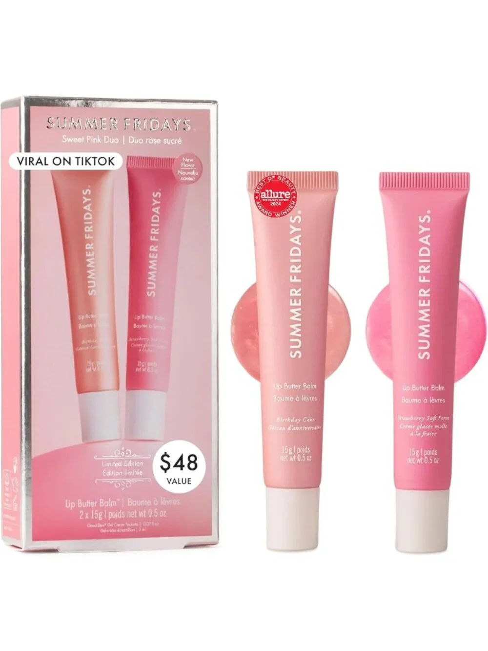 Tinted Lip Butter Balm Duo Set - Sweet Pink Hydrating Moisturizer (2 Ct)